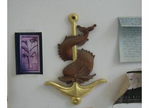 Gilded Mahogany Dolphin and Anchor